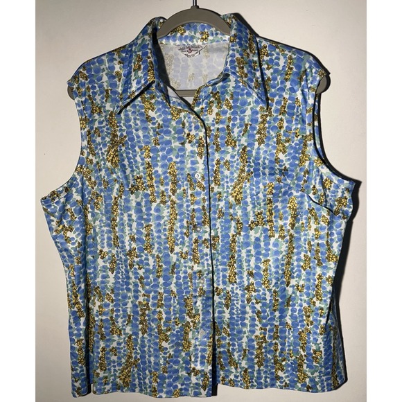 Sears Tops - Vintage SEARS Women's Retro Top Size 42 Sleeveless Polyester Collar Button 70s